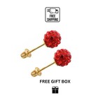 14k Yellow Gold Round Shaped Crystal Ball 8mm Screw Back Stud Earrings For Women