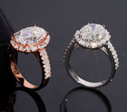 925 Sterling Silver Oval Clear Moissanite Halo Ring Set Silver rose Gold