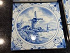 Antique Delft Tile Lot Of 4 Original Windmill Floral Design