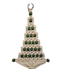 Vintage Boho Macrame Christmas Tree Cream W green Wood Beads 28  Long