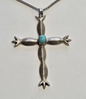 Vintage Native American Sterling Silver   Turquoise Cross With 24  Silver Chain