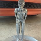 Vintage Art Deco 16  Chrome Finish Serving Stand Dish With Figural Skier  35