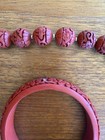 Chinese Carved Cinnabar Jewelry Set 14  Necklace  Two Bangles   Pair Of Earrings