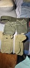 Vintage Belgian Military Web Gear 2  Belt Od 2 Belgian Pouches  2 French  Covers