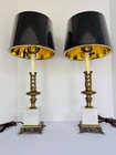 Set Of Two 18 5  Antique vintage Alabaster   Brass Lamps - Beautiful - Ex  Cond 