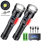 2x 20w Led Flashlight Torch Zoomable Usb Charging White red Cob Camping Light Us