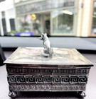 Antique Silver Plated Box W  Fox Or Dog On The Lid - Victorian Or Art Deco-era      