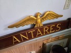 Vintage Original Teak Wood Carved Gold Gilded Ship Name Sign  antares 