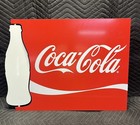 Vintage Coca-cola Aluminum Flange Sign With Bottle Cut-out  23 75 X 25 5 