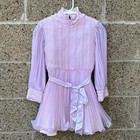 Vintage Girls Lilac Sheer Accordion Pleat Party Dress Long Sleeve Mod