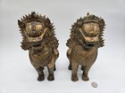 Pair Of Antique Gilt Bronze Singha foo Dog Statues