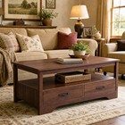 Tabletop Misaligned 4 Drawers Open Shelf Farmhouse Metal Handles Coffee Table