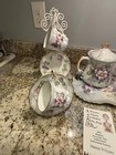 Hand Painted China Tea Set Service For 4  13 Pieces  Cup   Saucer Holders 