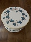 Vintage Round Hat Box English Ivy Vine Leaf Print Storage Box Cream Green  13   