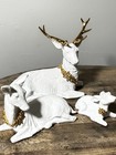 Vintage Christmas Traditions 3 Piece Porcelain Deer Family White gold