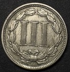 1865 3 Cent Nickel Piece Au Civil War Era -complete Pillar Lines Some Luster