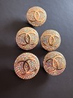 Chanel Gold Tone Cc Rhinestone Buttons 18mm     Sparkle Logo  set Of 5 