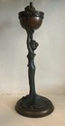 Signed Renaud Antique Art Nouveau Art Deco French   Bronze Oil Lamp   Sculpture