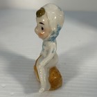Vintage 50s Pixie Elf Ceramic Figurine Seated White 2 75 Inches Made In Japan