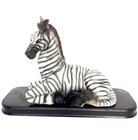 Vintage Laying Zebra Statue Sculpture Figurine On Wood Base