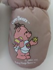 Care Bears Baby Hugs Bear Childs Gloves Mittens Vtg Pink White Faux Fur Trim