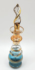 Hand Blown Art Glass Perfume Bottle Teal Clear Swirl Design With Stopper 4 