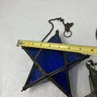 2 Moravian Star Light Lantern Tealight Candle Holder 8    Metal   Glass Blue Green