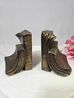 2 Vtg Bookends Books Design Usa Brass Metal - Heavy 85oz - A3