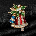 Holly And Bells Crystal Rhinestone Christmas Brooch Pin With Gold Bag