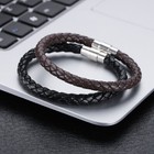 Silver Stainless Steel Magnetic Clasp Braided Leather Bracelet For Men   Women