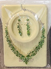 Silver Tone Metal Light Green Clear Rhinestones 16 5  Necklace Earrings Set Nwt