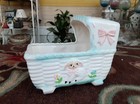 Vintage Polished Ceramic Baby Cradle Planter By Rubens