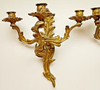 Pair Of Antique Bronze Ormolu Three-arm Sconces Louis Xv