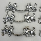 Vtg Ornate Drawer Pulls Set 6 Silver Painted Rococo Cabinet Handles Provencial