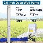 1hp 2 5  Od Deep Well Submersible Pump 220v 13 Gpm 311ft Max 26 Stage 50ft Cord