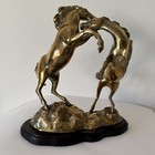 12  Vtg Brass Horses Sculpture Wood Base Statue Equestrian Horse Wild Stallion