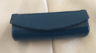 Vintage Blue Leather Lipstick Case Holder Brass Snap W mirror  3 25 