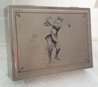 Rare Antique Golf Ball Box Spalding Chrome Metal 12 Ball Box Golfer Etching Old