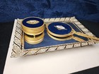 Vintage 3 Pc Vanity Set Gold Plated Filigree Ornate Powder Perfume Mirror Mcm 