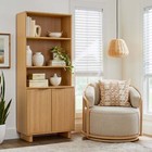 Lillian Fluted Bookcase With Doors  Natural Pine Finish