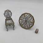 Doll House Patio Furniture Silver Toned Gold Aluminum Lot Of 3 Vintage Germany