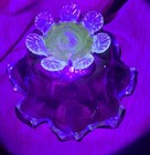Antique Cranberry Opalescent Art Glass Bowl - Uranium Feet   Trim - England