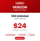 Verizon Prepaid Sim Card Unlimited Plan Included 5g 4g Data Talk Text Hotspot