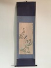 O0606 Japanese Vintage Hanging Scroll Kakejiku Hand Paint Silk Flower Bird
