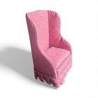 Vintage Rose Pink Fabric Miniature Dollhouse Tall Wingback Arm Chair Furniture 