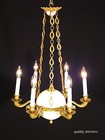 Antique French White Opaline   Brass Regency Baccarat Style 6 Light Chandelier