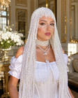 Luxury Pearl Beaded Headpiece Bridal Hair Veil Wedding Festival Head Chain