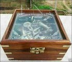 Antique Style Nautical Brass Astrolabe German Marine Sextant W mirror Wooden Box