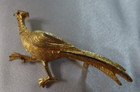 Vintage Bsk Brooch Pin Gold Tone Figural Bird Pheasant Rhinestone Eye
