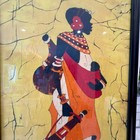 Vtg African Batik Textile Wall Art Geometric Red Orange Yellow Framed